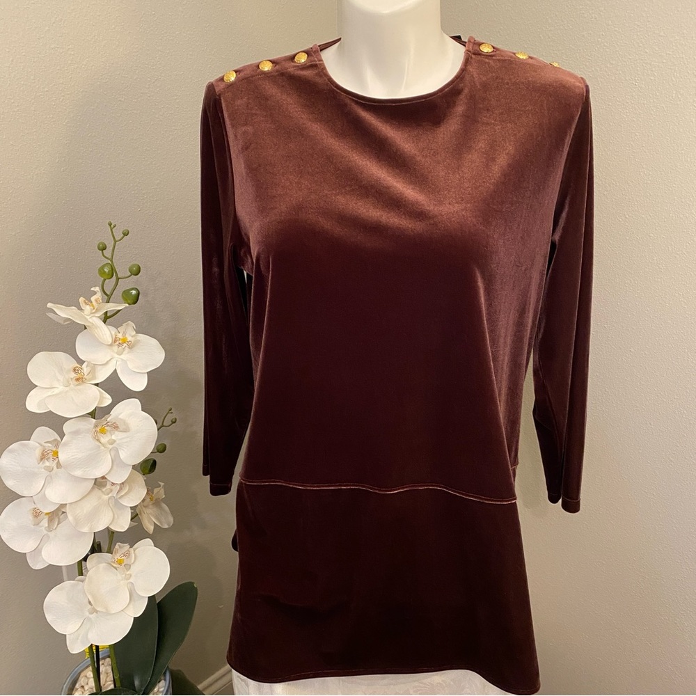 Ralph Lauren Womens Velvet Knit Wine Burgundy Blouse XXL